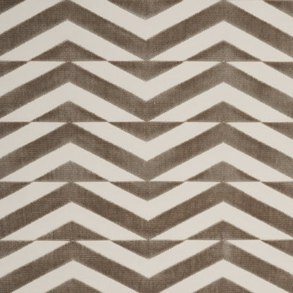 SCHUMACHER FABRIC  MILES REDD BROKEN CHEVRON CUT VELVET   TAUPE ON IVORY   - 81810