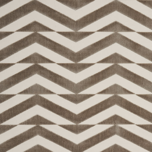 SCHUMACHER FABRIC  MILES REDD BROKEN CHEVRON CUT VELVET   TAUPE ON IVORY   - 81810