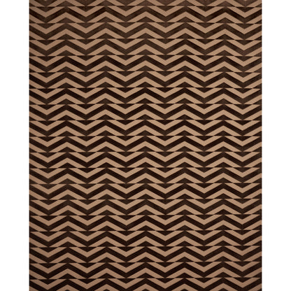 Dark brown and beige chevron patterned rug with bold zigzag geometric design.