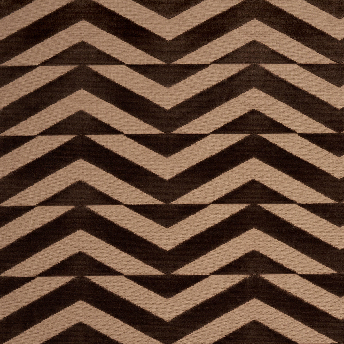 Brown on camel broken chevron velvet fabric swatch.