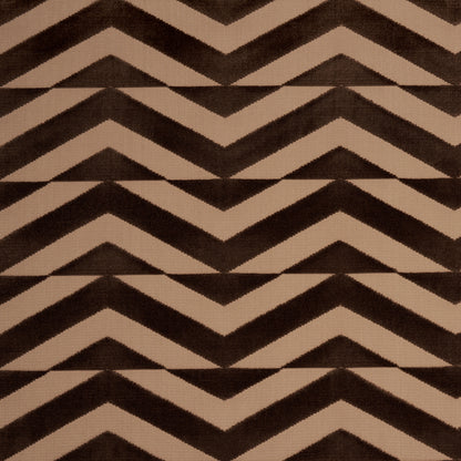 Brown on camel broken chevron velvet fabric swatch.