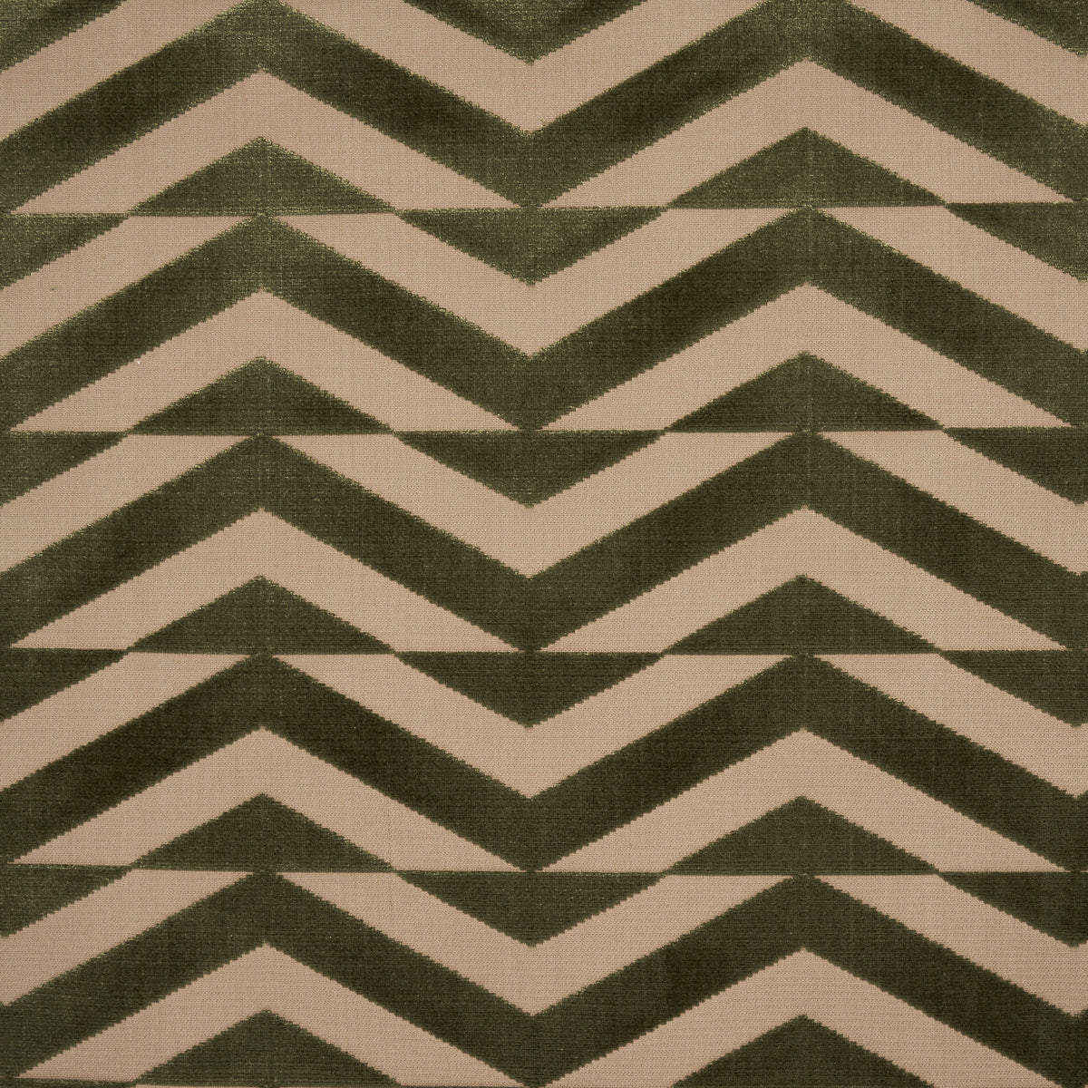 Olive on khaki broken chevron cut velvet fabric.