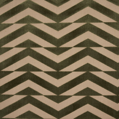 Olive on khaki broken chevron cut velvet fabric.