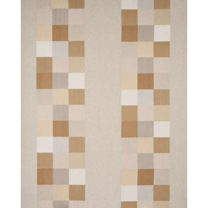 Neutral area rug featuring two vertical columns of tan, beige, ivory squares on a soft beige field.