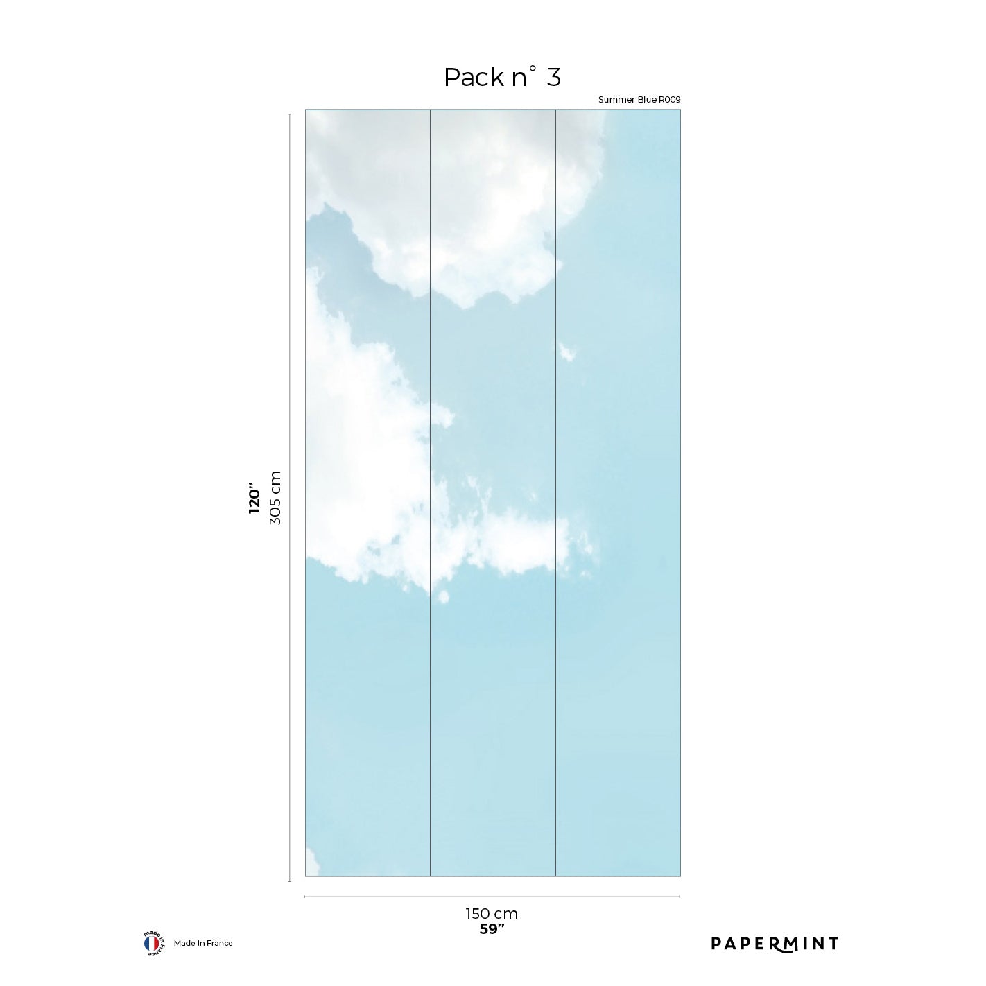 Veer Decor Summer Sky Pack 3 in Blue Wall Mural Nature Mural Blue  Mural - 8184-AO1-C