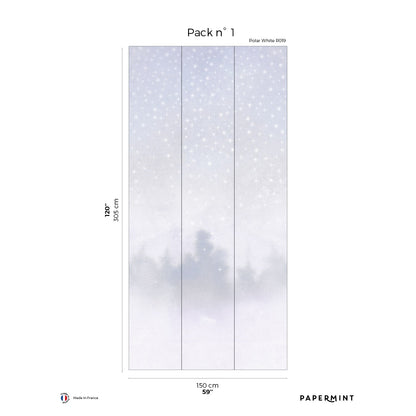 Three vertical wall mural panels depicting a winter forest with a starry pale blue to white gradient; Pack 1.