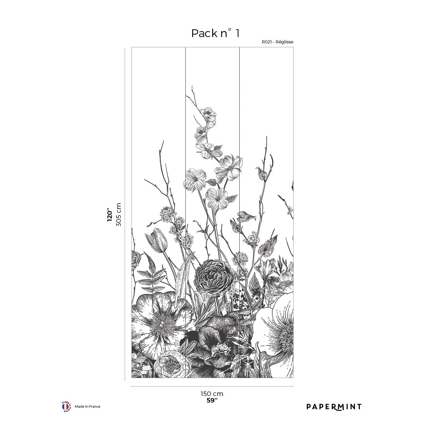 Veer Decor Flora Pack 1 in Black Wall Mural Botanical & Floral Mural Black  Mural - 8184-BC1-A