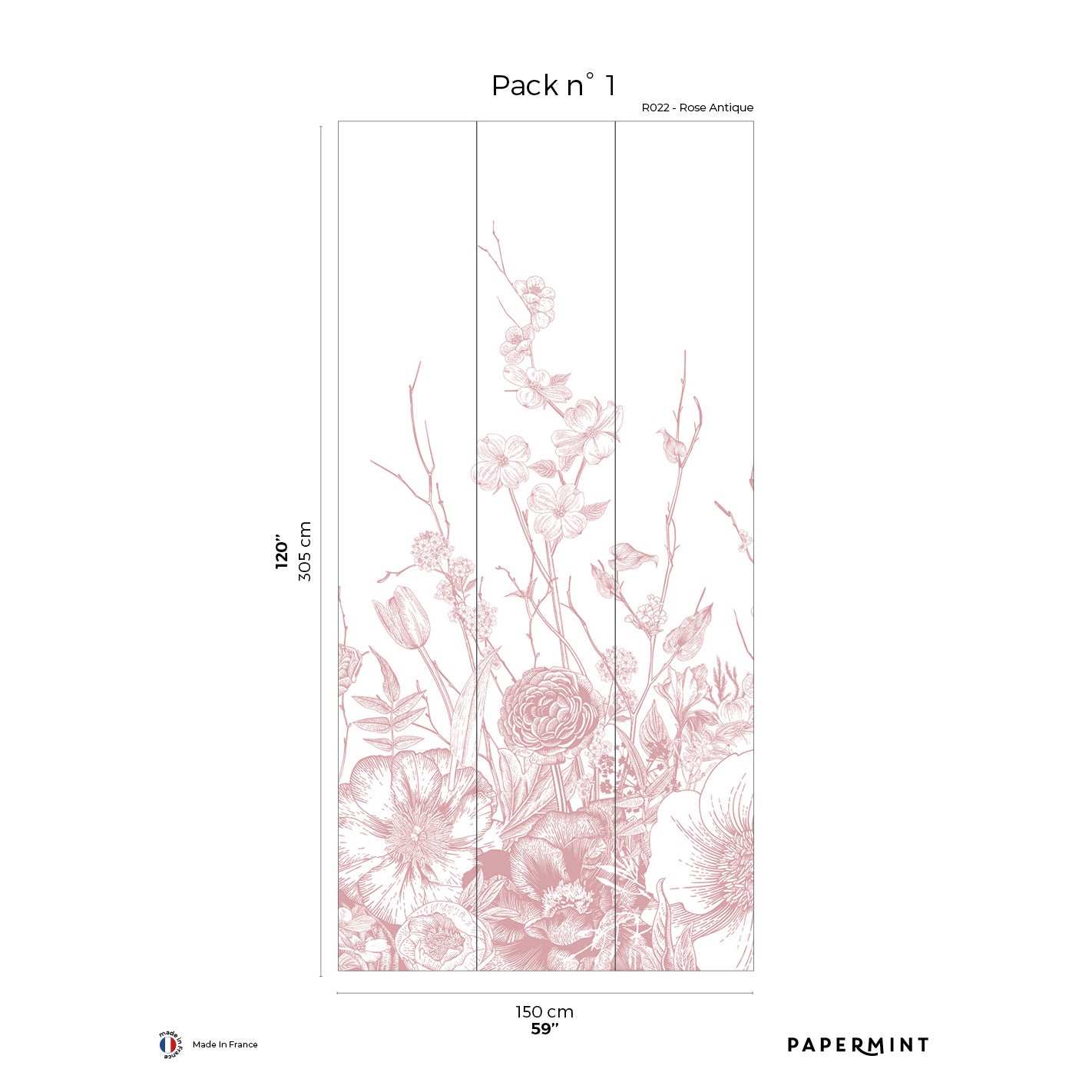 Veer Decor Flora Pack 1 in Pink Wall Mural Botanical & Floral Mural Pink  Mural - 8184-BC2-A