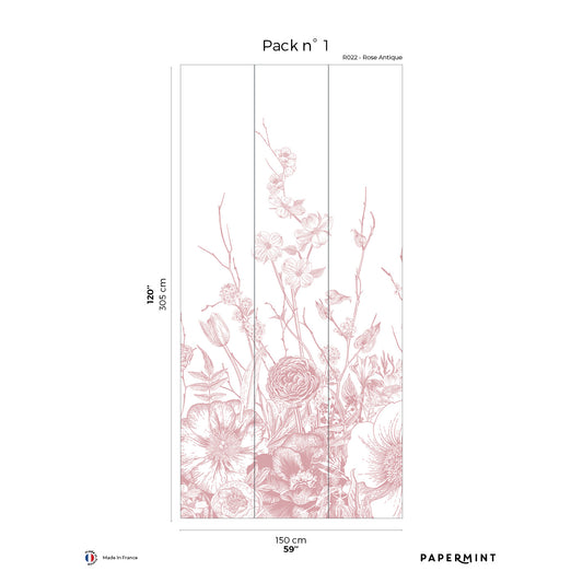 Veer Decor Flora Pack 1 in Pink Wall Mural Botanical & Floral Mural Pink  Mural - 8184-BC2-A
