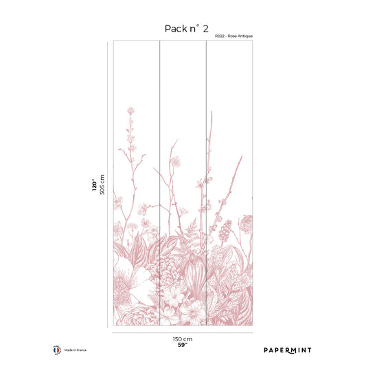 Veer Decor Flora Pack 2 in Pink Wall Mural Botanical & Floral Mural Pink  Mural - 8184-BC2-B
