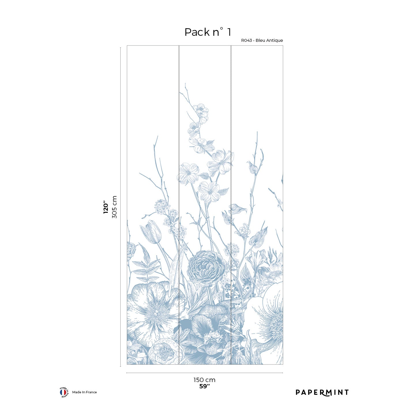 Veer Decor Flora Pack 1 in Blue Wall Mural Botanical & Floral Mural Blue  Mural - 8184-BC3-A