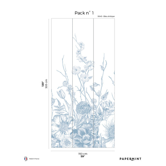 Veer Decor Flora Pack 1 in Blue Wall Mural Botanical & Floral Mural Blue  Mural - 8184-BC3-A