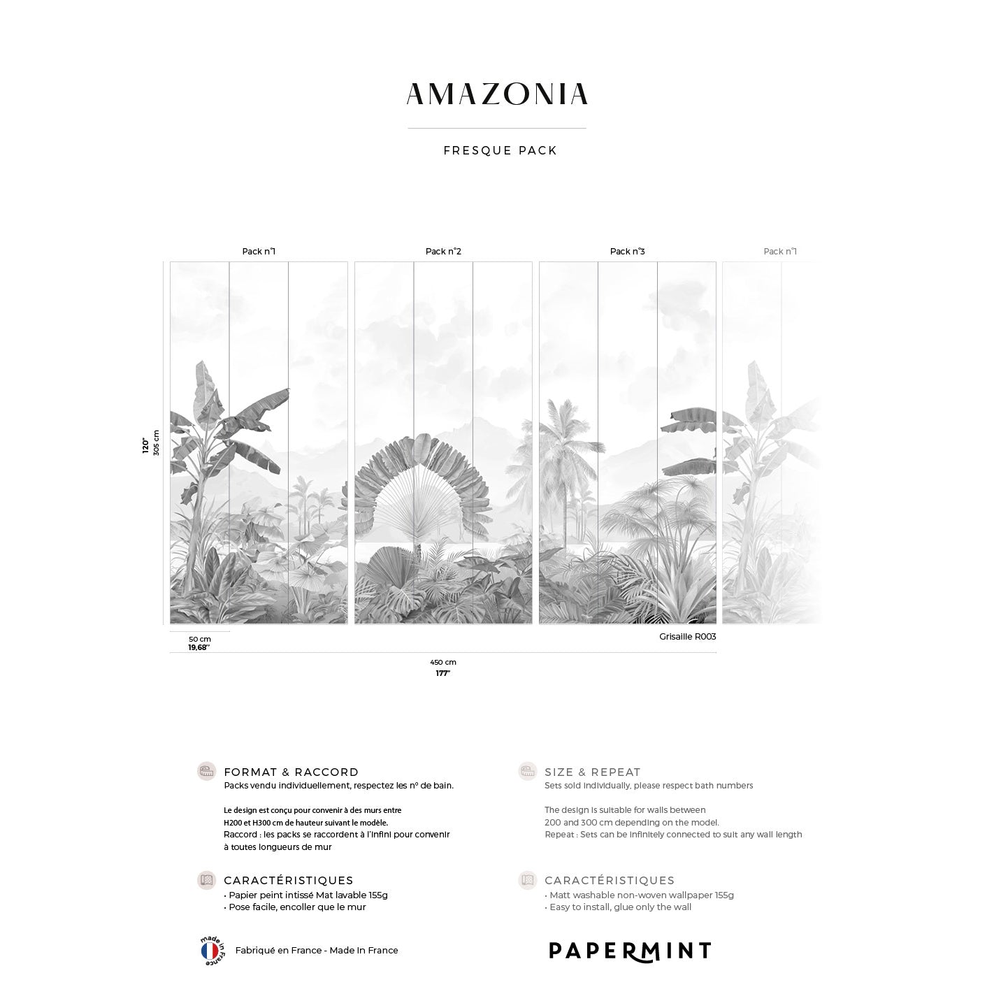 Veer Decor Amazonia Pack 1, 2 & 3 in Gray Wall Mural Tropical Mural Gray  Mural - 8184-BDL-AC3