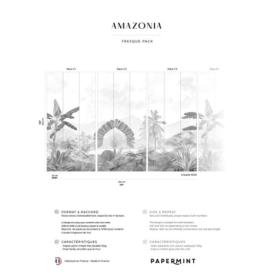 Veer Decor Amazonia Pack 1, 2 & 3 in Gray Wall Mural Tropical Mural Gray  Mural - 8184-BDL-AC3