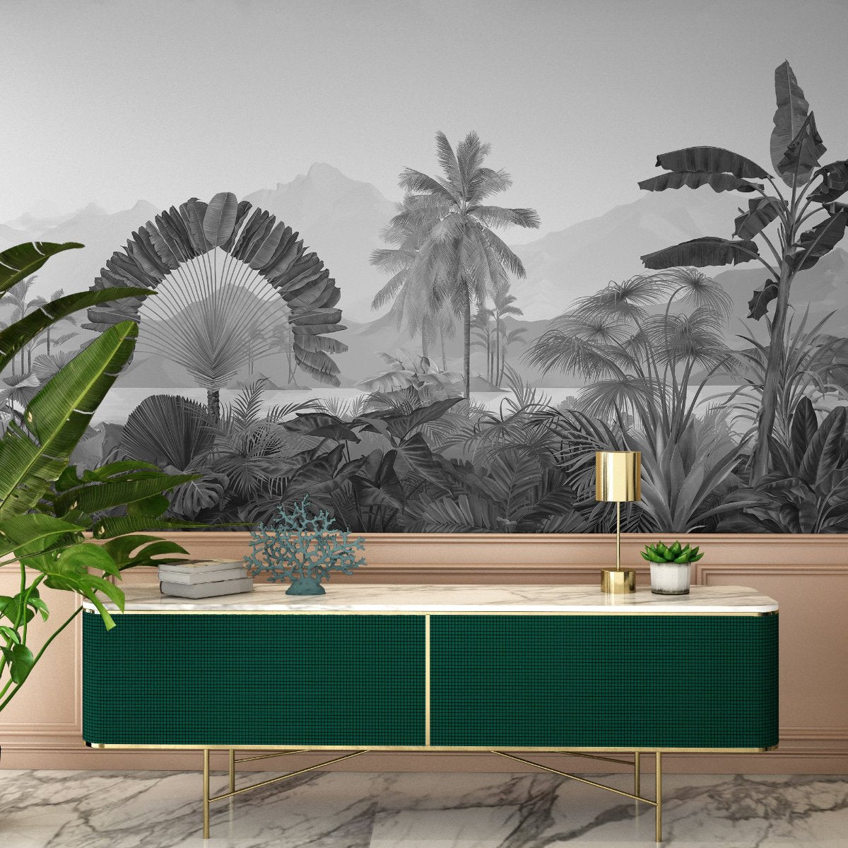 Veer Decor Amazonia Pack 1, 2 & 3 in Gray Wall Mural Tropical Mural Gray  Mural - 8184-BDL-AC3