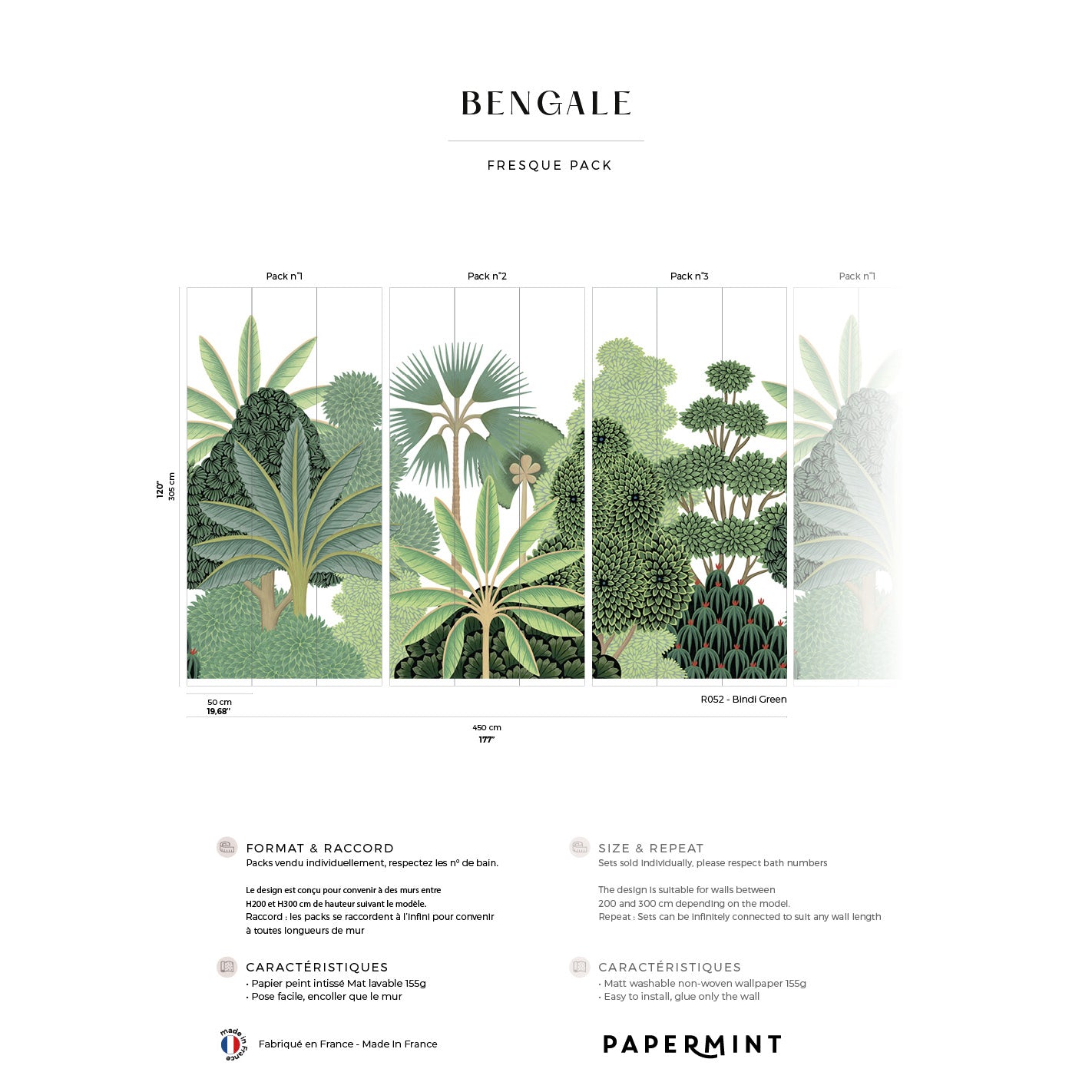 Veer Decor Bengal Pack 1, 2 & 3 in Green Wall Mural Tropical Mural Green  Mural - 8184-BDL-AD