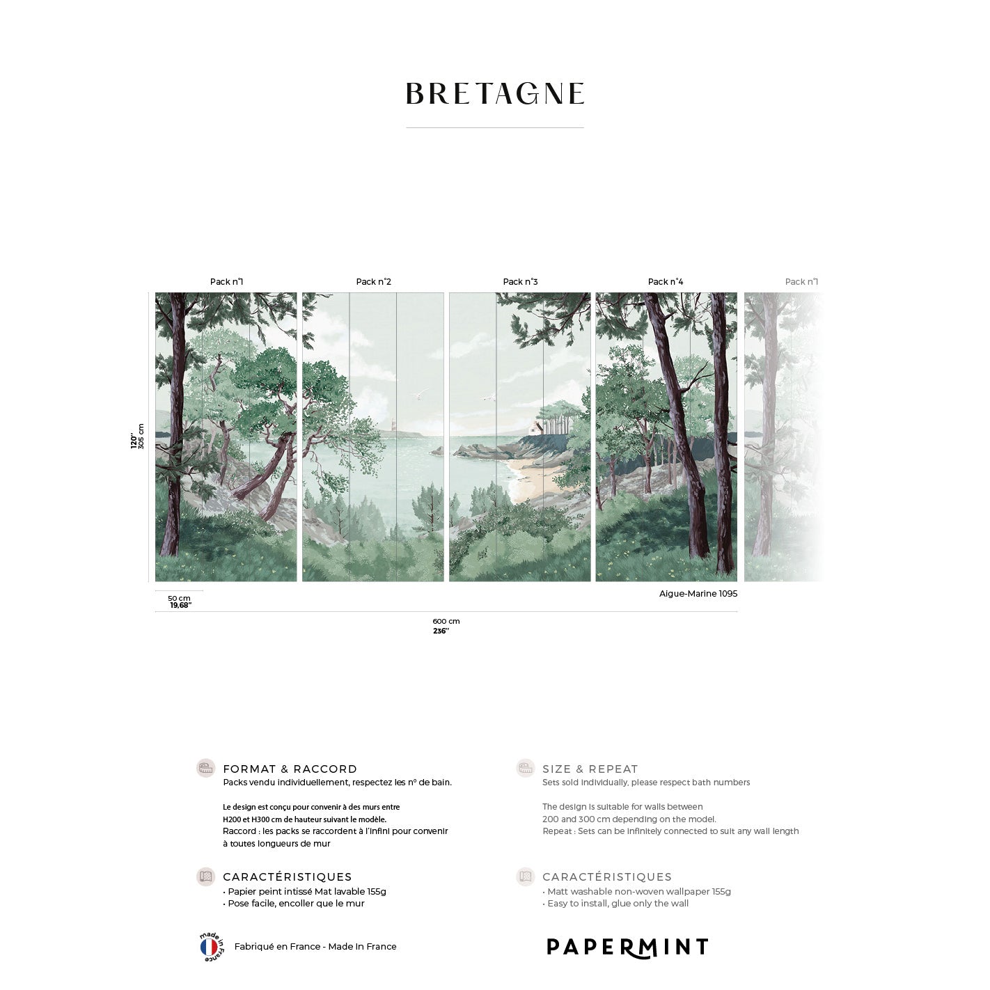 Veer Decor Bretagne Pack 1, 2, 3 & 4 in Green Wall Mural Landscape Mural Green  Mural - 8184-BDL-AI