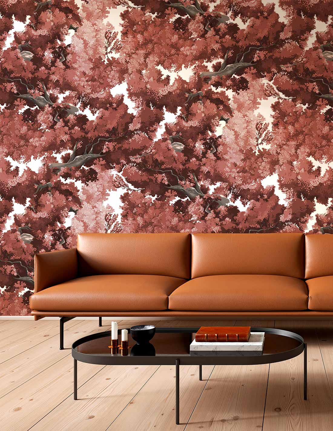 Veer Decor Bushu Pack 1 & 2 in Red Wall Mural Nature Mural Red  Mural - 8184-BDL-AK3