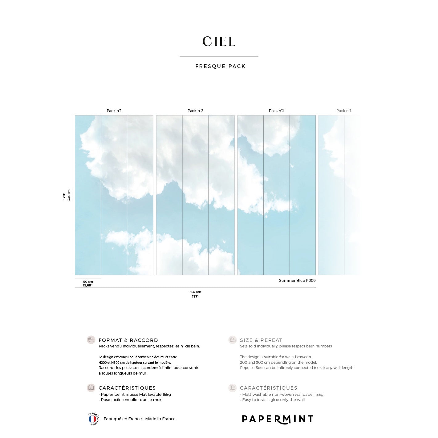 Veer Decor Summer Sky Pack 1, 2 & 3 in Blue Wall Mural Nature Mural Blue  Mural - 8184-BDL-AO