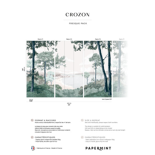 Veer Decor Crozon Pack 1, 2 & 3 in Green Wall Mural Landscape Mural Green  Mural - 8184-BDL-AS