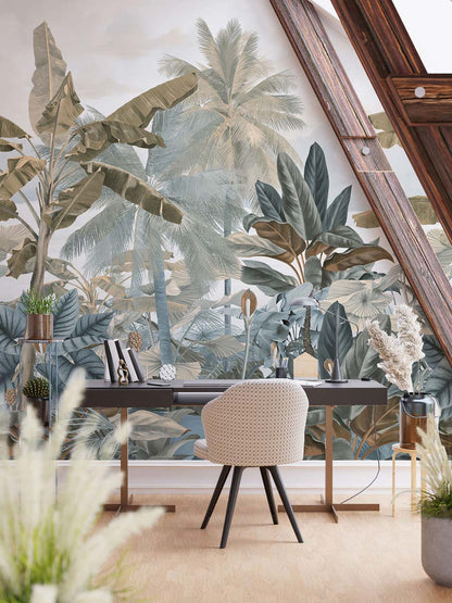 Veer Decor Exotic Pack 1 & 2 in White Wall Mural Tropical Mural White  Mural - 8184-BDL-BA1