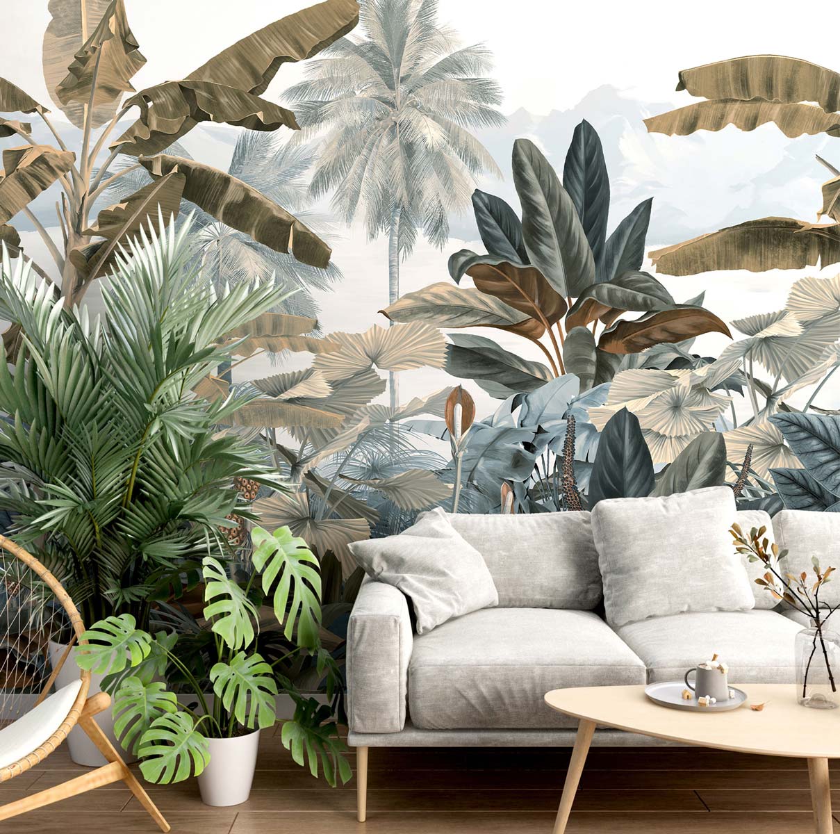 Veer Decor Exotic Pack 1 & 2 in White Wall Mural Tropical Mural White  Mural - 8184-BDL-BA1