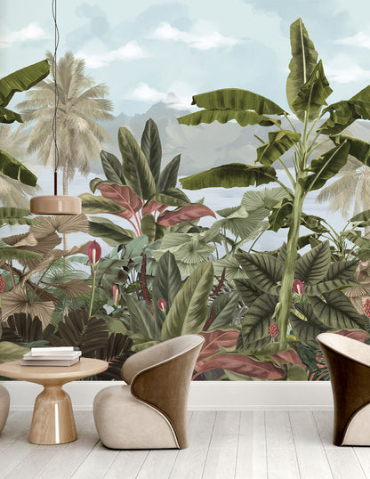 Veer Decor Exotic Pack 1 & 2 in Blue Wall Mural Tropical Mural Blue  Mural - 8184-BDL-BA2