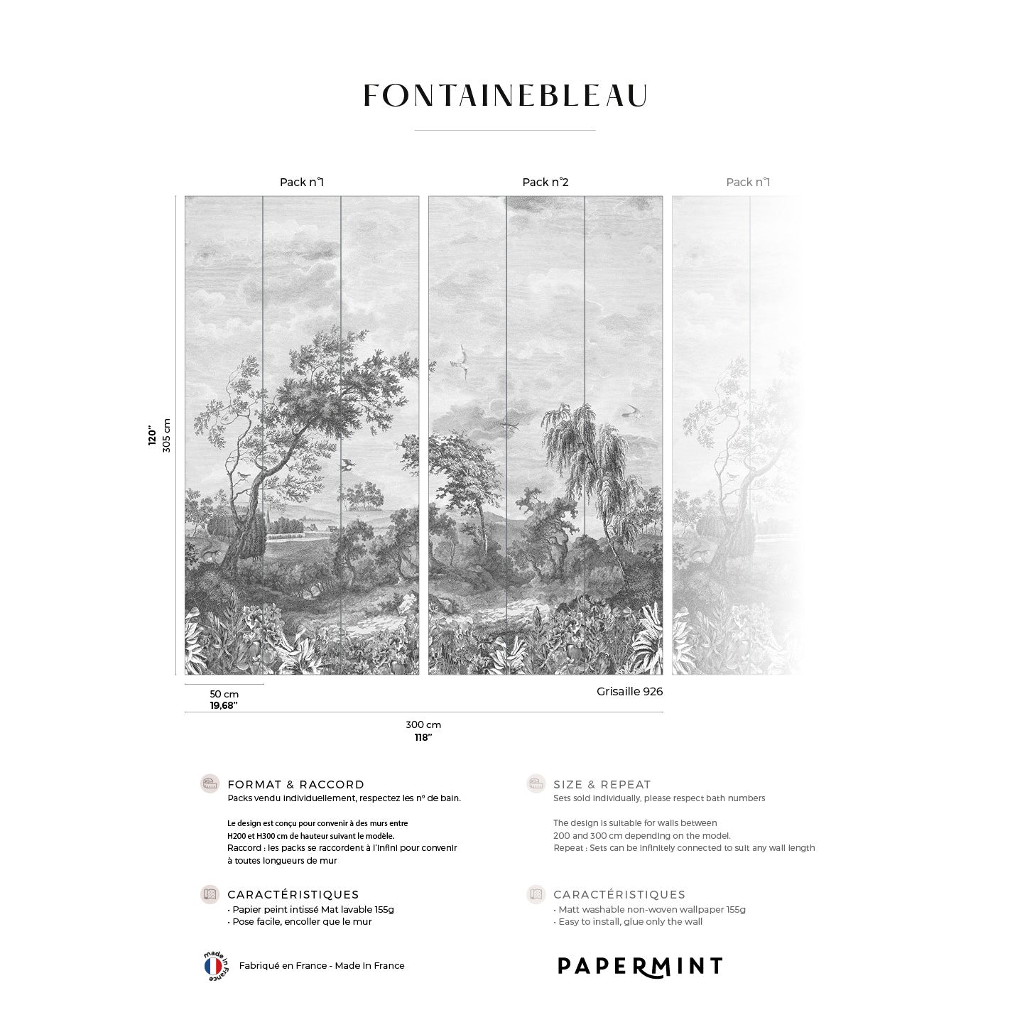 Veer Decor Fontainebleau Pack 1 & 2 in Gray Wall Mural Landscape Mural Gray  Mural - 8184-BDL-BD