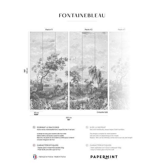 Veer Decor Fontainebleau Pack 1 & 2 in Gray Wall Mural Landscape Mural Gray  Mural - 8184-BDL-BD