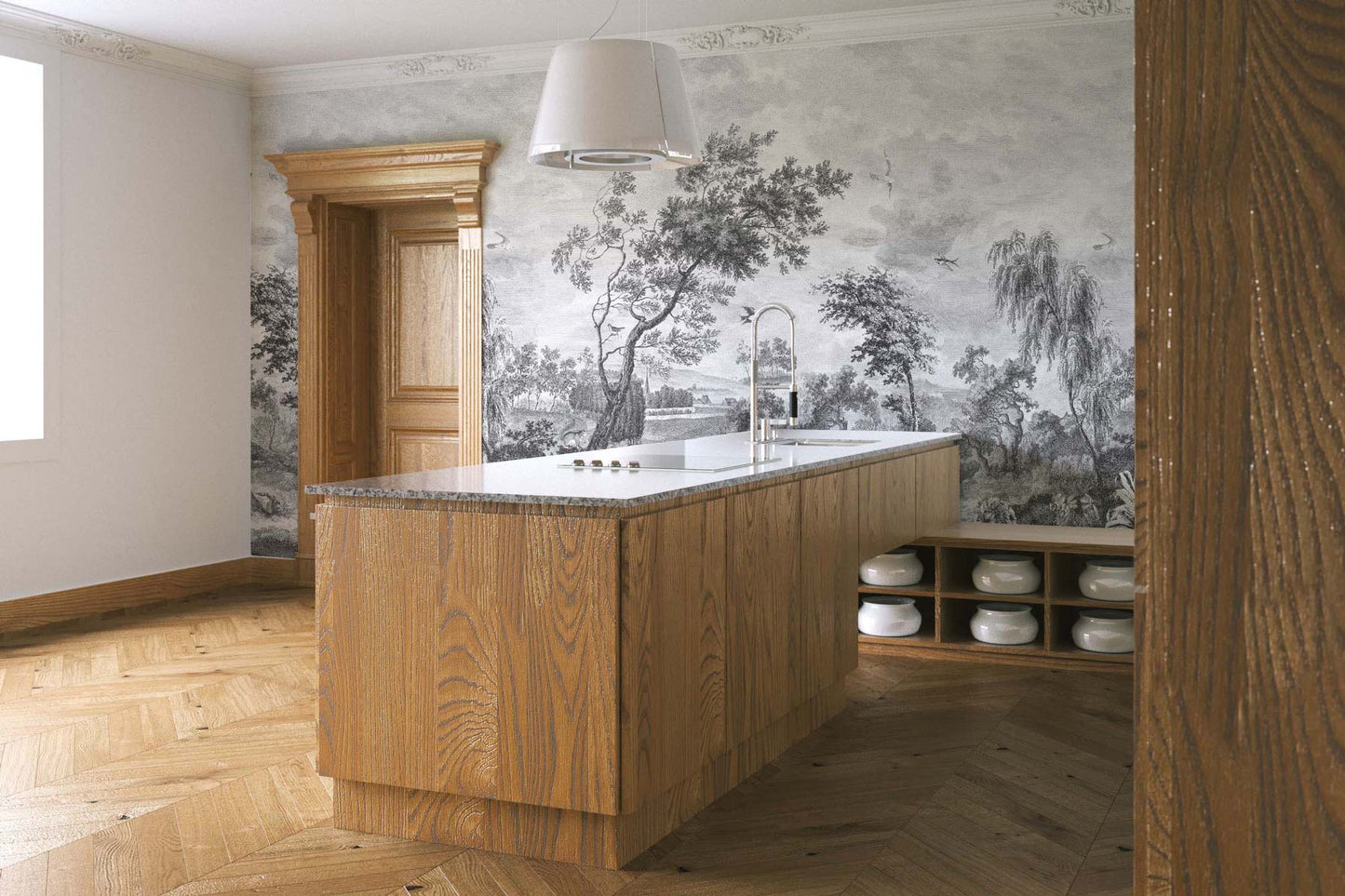 Veer Decor Fontainebleau Pack 1 & 2 in Gray Wall Mural Landscape Mural Gray  Mural - 8184-BDL-BD