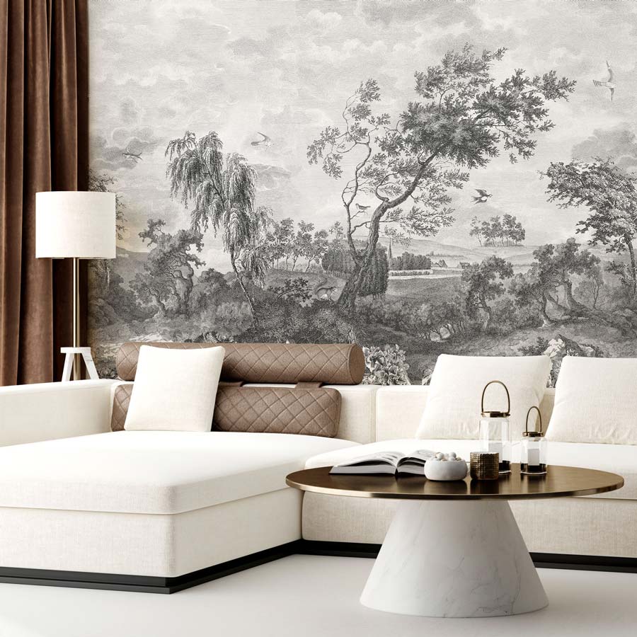 Veer Decor Fontainebleau Pack 1 & 2 in Gray Wall Mural Landscape Mural Gray  Mural - 8184-BDL-BD