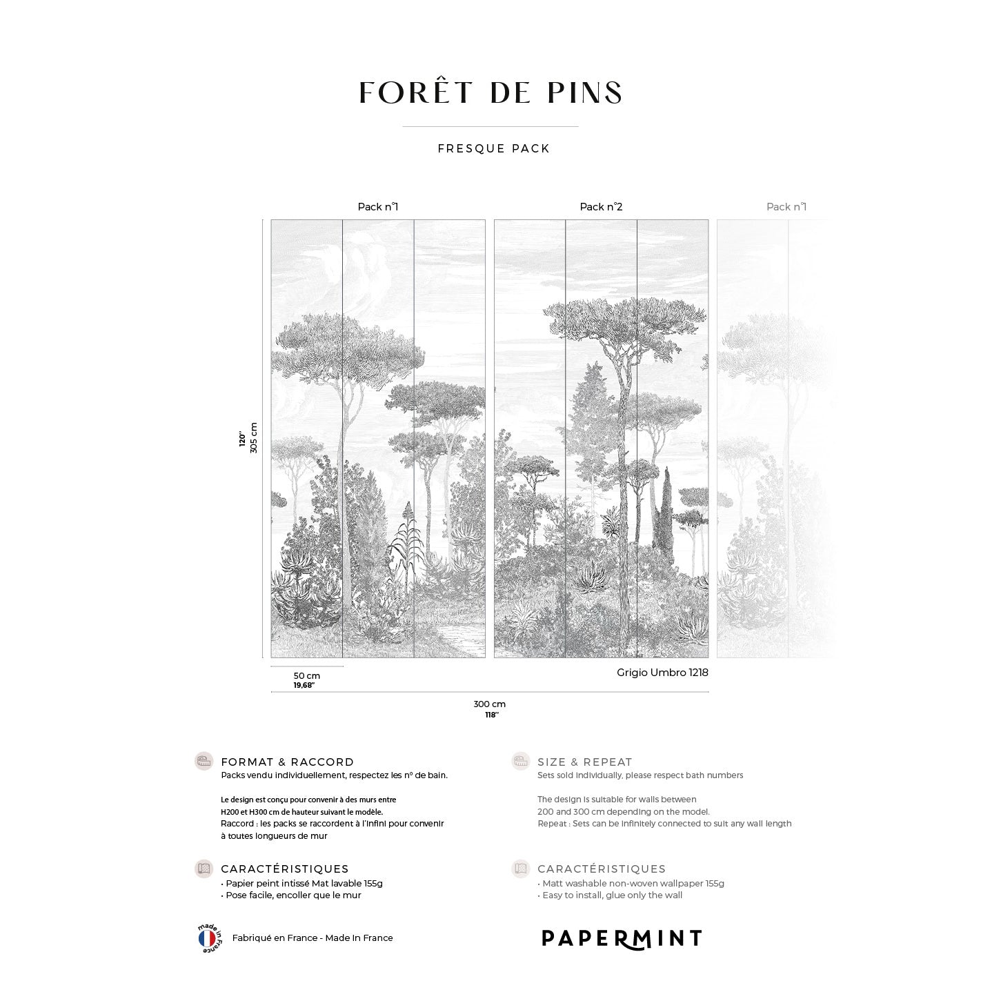 Veer Decor Pine Forest Pack 1 & 2 in Gray Wall Mural Nature Mural Gray  Mural - 8184-BDL-BE