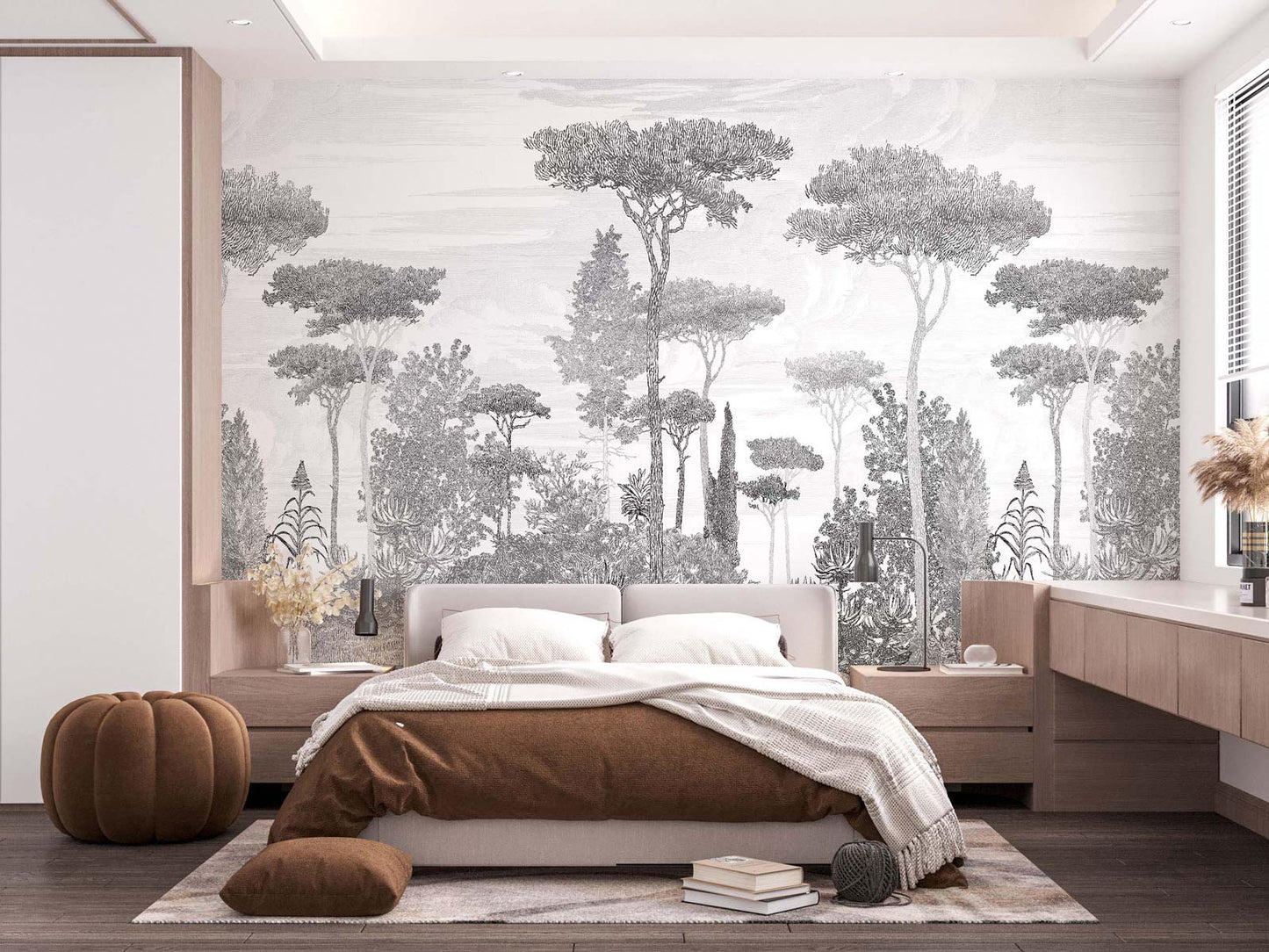 Veer Decor Pine Forest Pack 1 & 2 in Gray Wall Mural Nature Mural Gray  Mural - 8184-BDL-BE