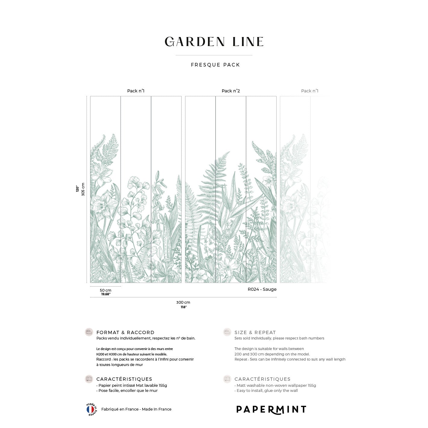 Veer Decor Garden Line Pack 1 & 2 in Sage Wall Mural Nature Mural Sage  Mural - 8184-BDL-BG2