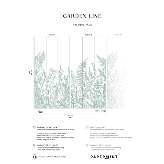 Veer Decor Garden Line Pack 1 & 2 in Sage Wall Mural Nature Mural Sage  Mural - 8184-BDL-BG2