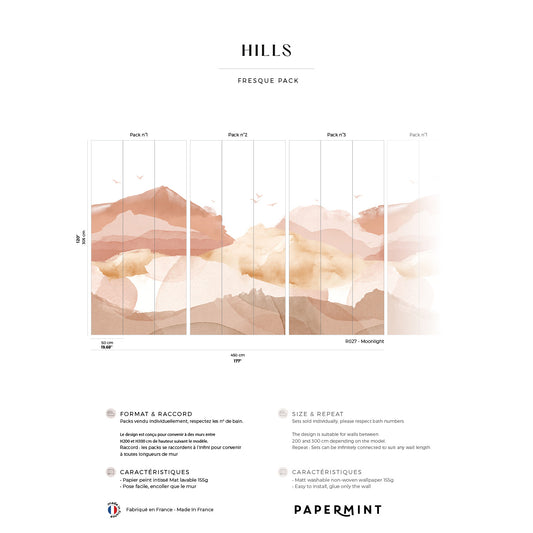 Veer Decor Hills Pack 1, 2 & 3 in Orange Wall Mural Landscape Mural Orange  Mural - 8184-BDL-BH2