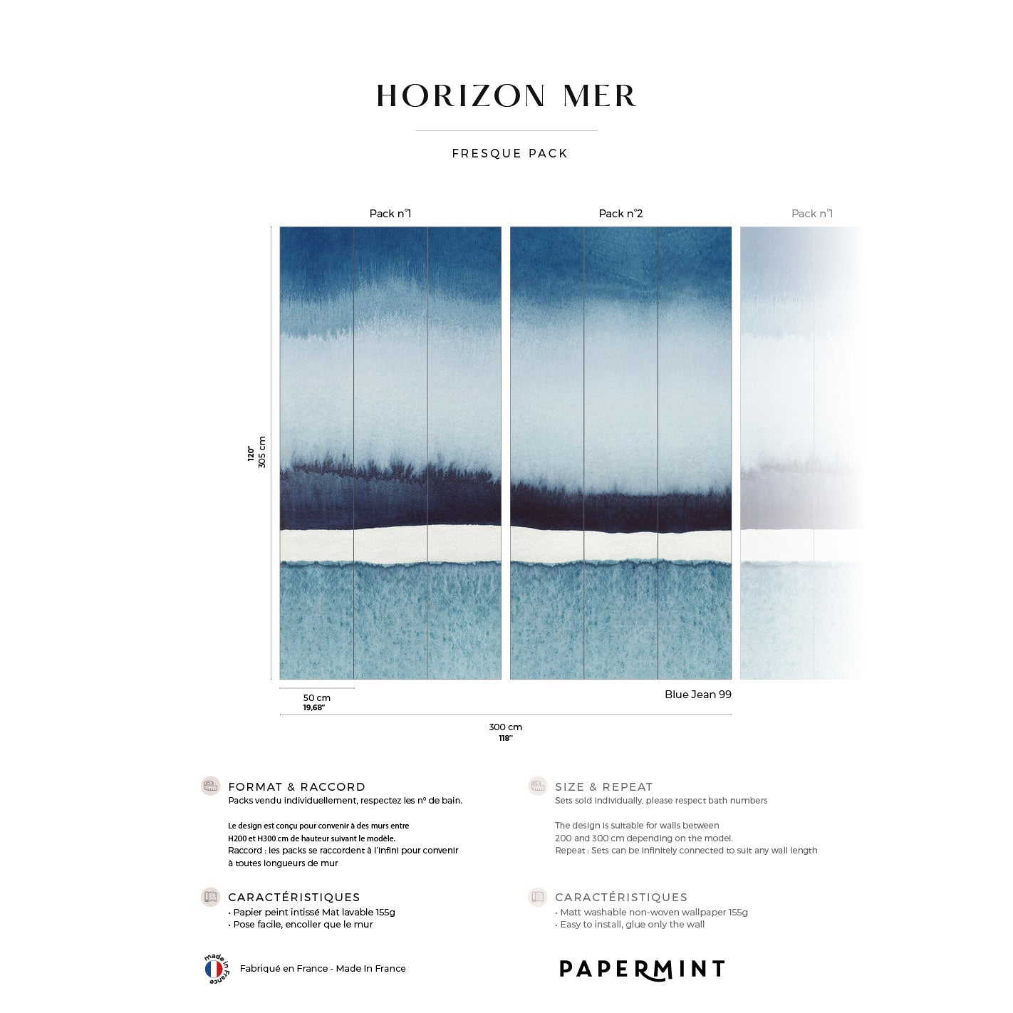 Veer Decor Sea Horizon Pack 1 & 2 in Blue Wall Mural Abstract Mural Blue  Mural - 8184-BDL-BI