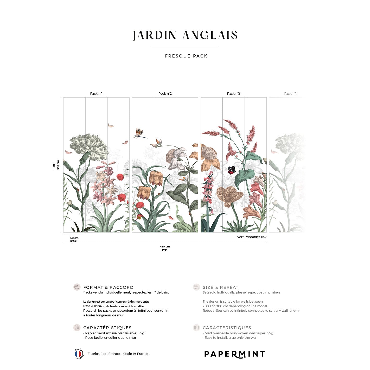 Veer Decor English Garden Pack 1, 2 & 3 in Green Wall Mural Botanical & Floral Mural Green  Mural - 8184-BDL-BK1