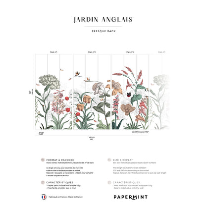 Veer Decor English Garden Pack 1, 2 & 3 in Green Wall Mural Botanical & Floral Mural Green  Mural - 8184-BDL-BK1