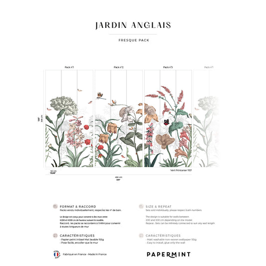 Veer Decor English Garden Pack 1, 2 & 3 in Green Wall Mural Botanical & Floral Mural Green  Mural - 8184-BDL-BK1