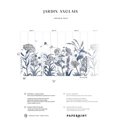 Veer Decor English Garden Pack 1, 2 & 3 in Blue Wall Mural Botanical & Floral Mural Blue  Mural - 8184-BDL-BK2