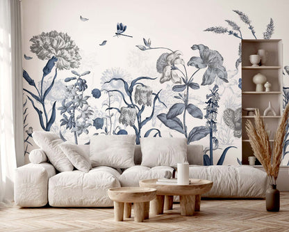 Veer Decor English Garden Pack 1, 2 & 3 in Blue Wall Mural Botanical & Floral Mural Blue  Mural - 8184-BDL-BK2