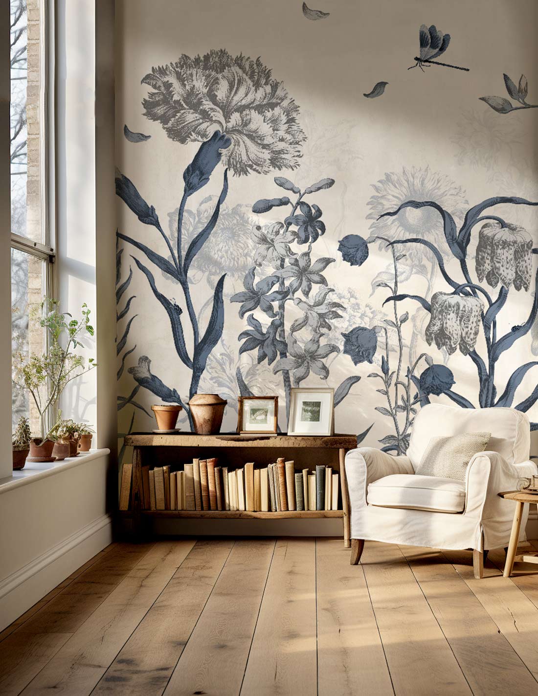 Veer Decor English Garden Pack 1, 2 & 3 in Blue Wall Mural Botanical & Floral Mural Blue  Mural - 8184-BDL-BK2