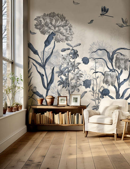 Veer Decor English Garden Pack 1, 2 & 3 in Blue Wall Mural Botanical & Floral Mural Blue  Mural - 8184-BDL-BK2