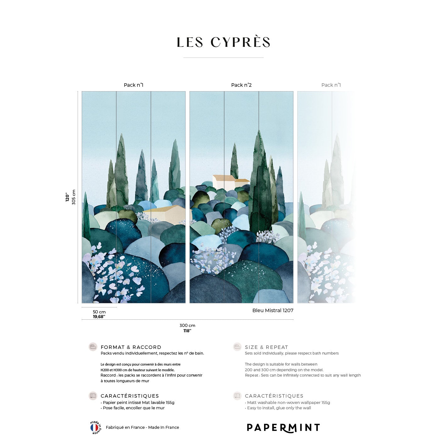 Veer Decor Cypresses Pack 1 & 2 in Blue Wall Mural Nature Mural Blue  Mural - 8184-BDL-BQ