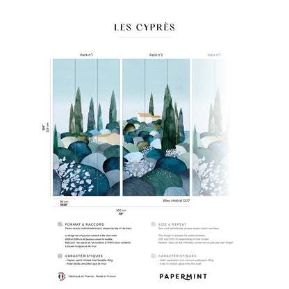 Veer Decor Cypresses Pack 1 & 2 in Blue Wall Mural Nature Mural Blue  Mural - 8184-BDL-BQ