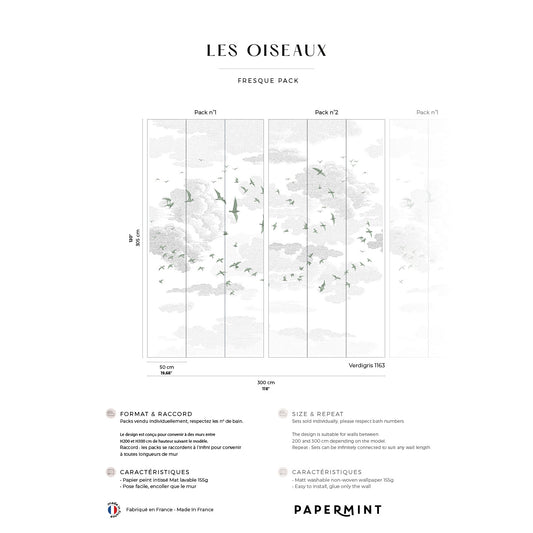 Veer Decor Birds Pack 1 & 2 in Green Wall Mural Animals Mural Green  Mural - 8184-BDL-BR1