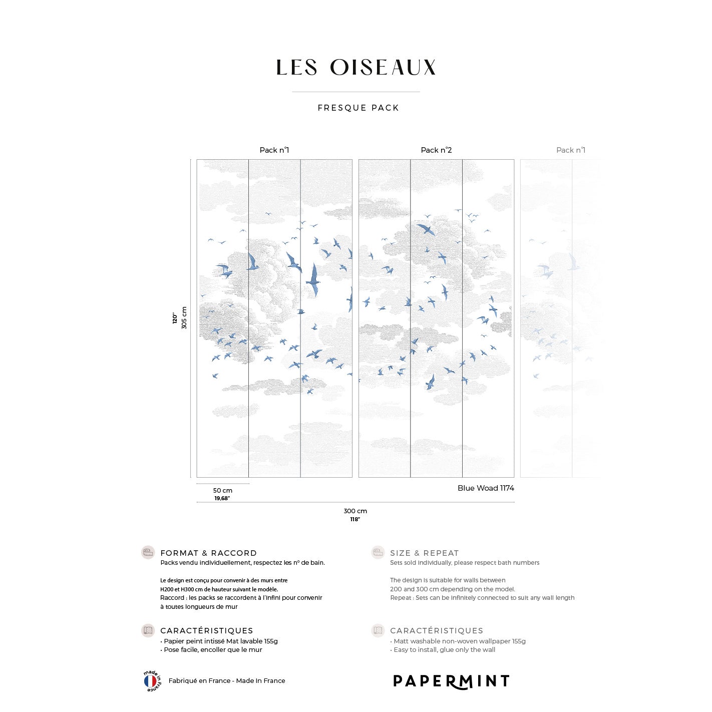 Veer Decor Birds Pack 1 & 2 in Blue Wall Mural Animals Mural Blue  Mural - 8184-BDL-BR3