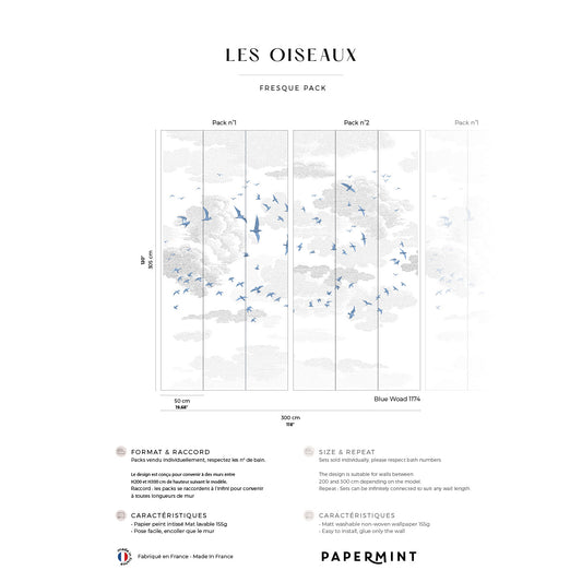 Veer Decor Birds Pack 1 & 2 in Blue Wall Mural Animals Mural Blue  Mural - 8184-BDL-BR3
