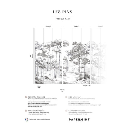 Veer Decor Pines Pack 1 & 2 in Black Wall Mural Landscape Mural Black  Mural - 8184-BDL-BT1